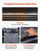 VEVOR jumta telts ar cieto alumīnija apvalku 2–3 personām ar trīskrāsu LED apgaismojumu, biezu matraci un 2 logiem, ūdensizturīga un vēja noturīga, piemērota Jeep, SUV un pikapam