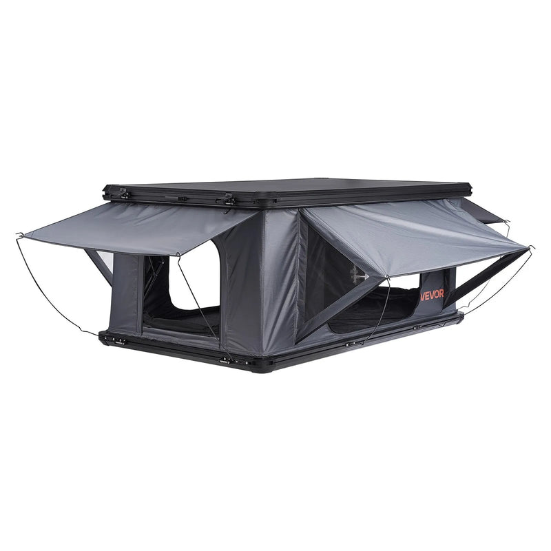 VEVOR jumta telts ar cieto alumīnija apvalku 2–3 personām ar trīskrāsu LED apgaismojumu, biezu matraci un 2 logiem, ūdensizturīga un vēja noturīga, piemērota Jeep, SUV un pikapam