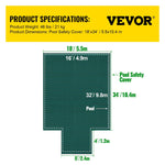 VEVOR drošības baseina pārsegs pazemes taisnstūra baseinam 5,49 × 10,97 m, ar 1,2 × 3,04 m centra gala pakāpienu, sieta tipa pārsegs ar drenāžas atverēm, ziemas drošības pārsegs, zaļš