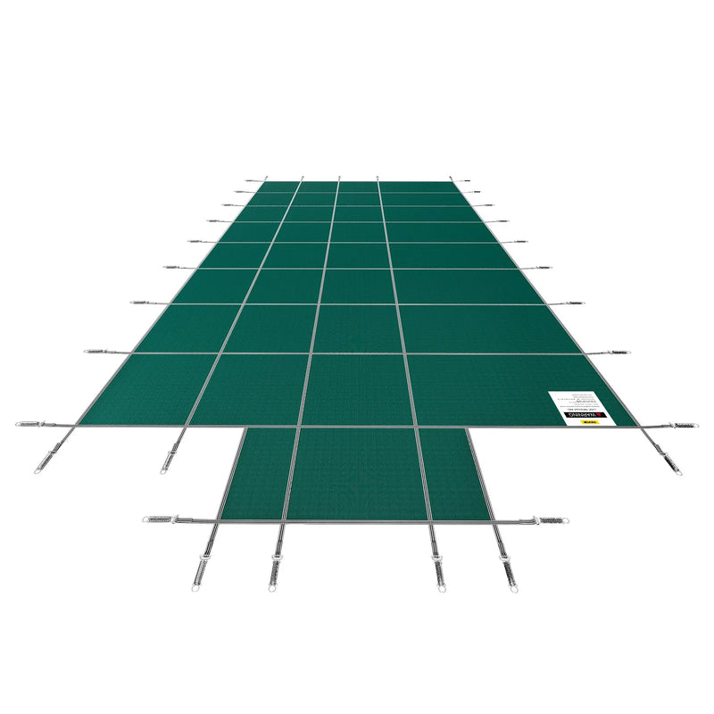 VEVOR drošības baseina pārsegs pazemes taisnstūra baseinam 5,49 × 10,97 m, ar 1,2 × 3,04 m centra gala pakāpienu, sieta tipa pārsegs ar drenāžas atverēm, ziemas drošības pārsegs, zaļš
