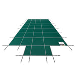 VEVOR drošības baseina pārsegs pazemes taisnstūra baseinam 5,49 × 10,97 m, ar 1,2 × 3,04 m centra gala pakāpienu, sieta tipa pārsegs ar drenāžas atverēm, ziemas drošības pārsegs, zaļš
