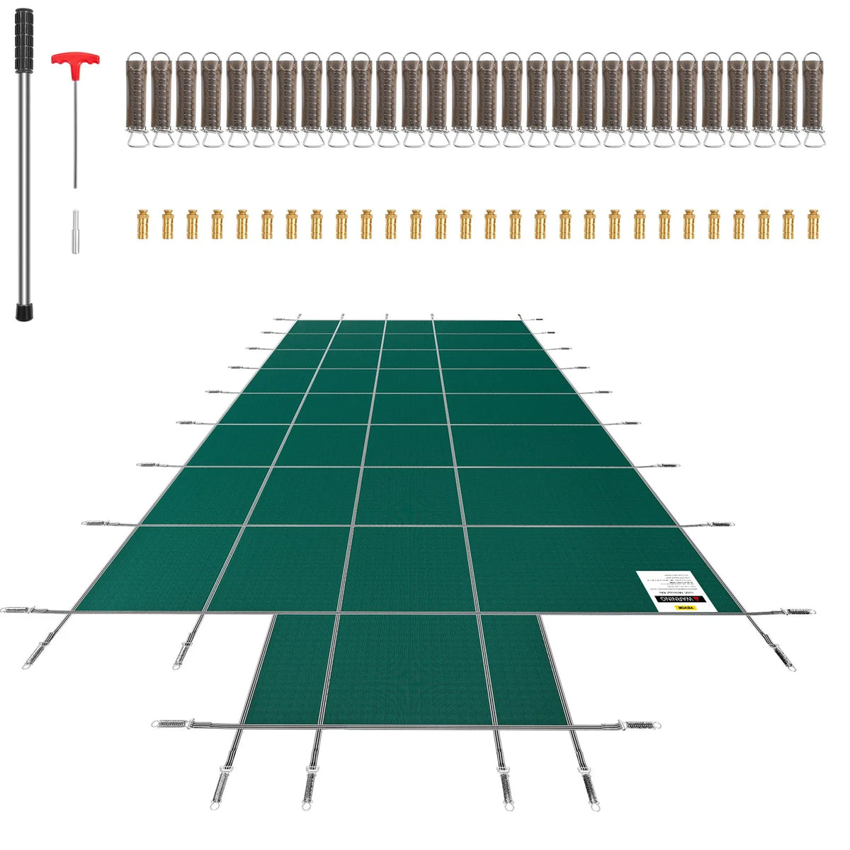 VEVOR drošības baseina pārsegs pazemes taisnstūra baseinam 5,49 × 10,97 m, ar 1,2 × 3,04 m centra gala pakāpienu, sieta tipa pārsegs ar drenāžas atverēm, ziemas drošības pārsegs, zaļš