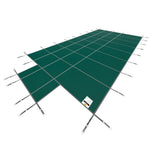 VEVOR drošības baseina pārsegs pazemes taisnstūra baseinam 5,49 × 10,97 m, ar 1,2 × 3,04 m centra gala pakāpienu, sieta tipa pārsegs ar drenāžas atverēm, ziemas drošības pārsegs, zaļš