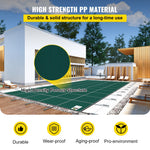 VEVOR baseina drošības pārsegs 5,48 × 12,8 m, piemērots 4,88 × 12,19 m taisnstūra iebūvētiem baseiniem, sieta tipa ziemas drošības pārsegs peldbaseinam, zaļš
