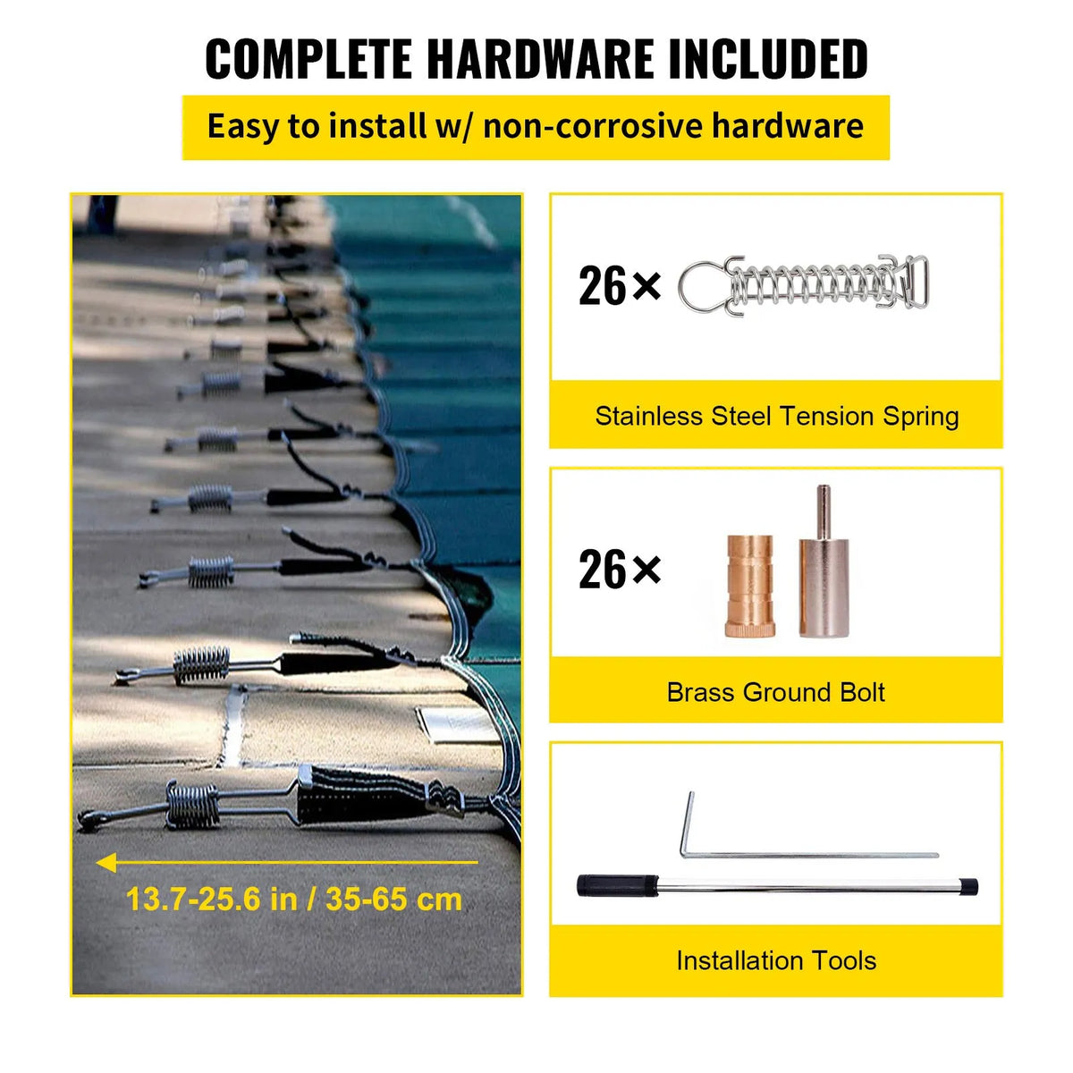 VEVOR baseina drošības pārsegs 18 × 36 ft (5,49 × 10,97 m) taisnstūra iebūvētiem baseiniem ar 1,22 × 3,05 m centrālo gala pakāpienu, sieta tipa drošības pārsegs ar drenāžas atverēm, ziemas pārsegs peldbaseinam, zaļš