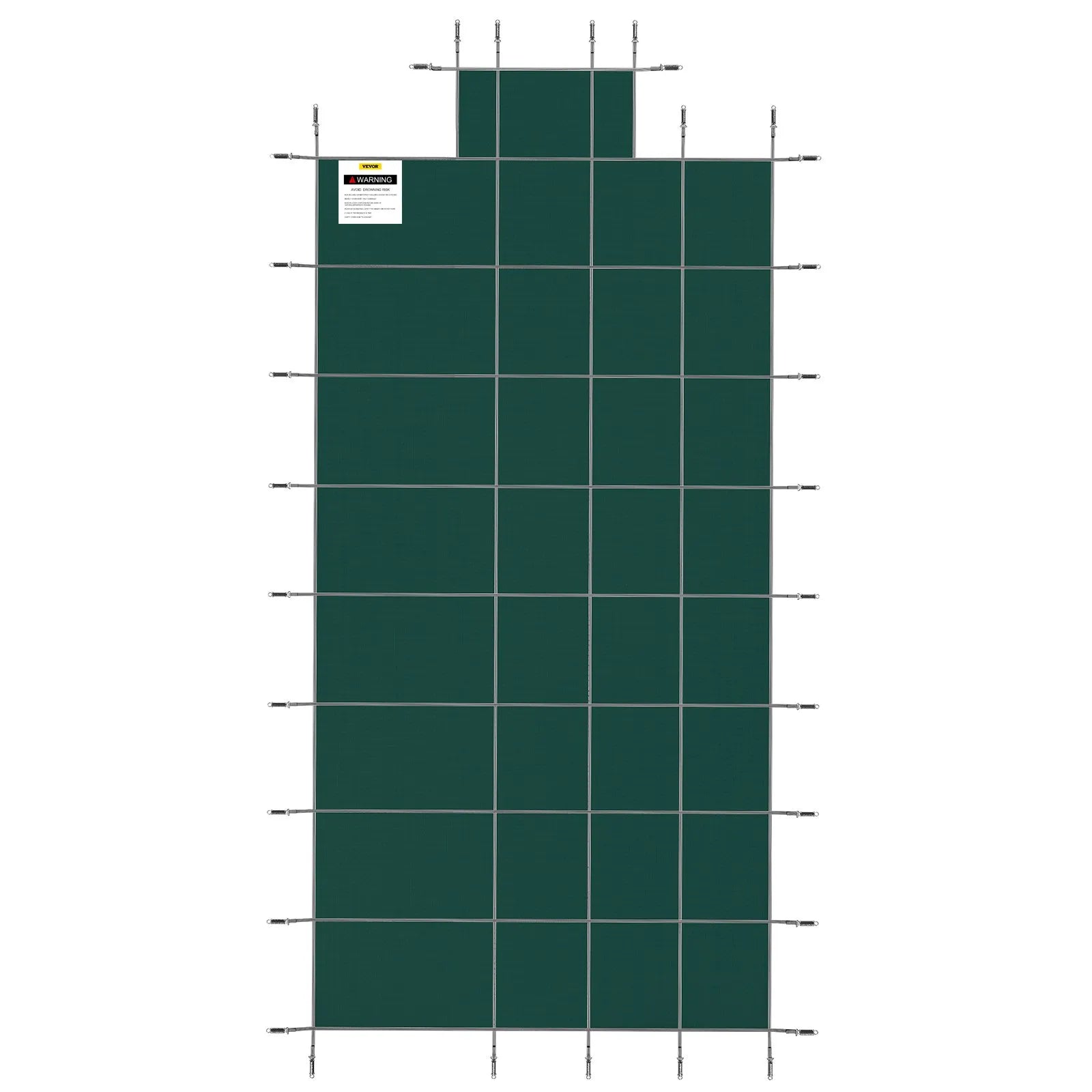 VEVOR baseina drošības pārsegs 18 × 36 ft (5,49 × 10,97 m) taisnstūra iebūvētiem baseiniem ar 1,22 × 3,05 m centrālo gala pakāpienu, sieta tipa drošības pārsegs ar drenāžas atverēm, ziemas pārsegs peldbaseinam, zaļš
