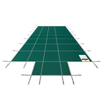 VEVOR baseina drošības pārsegs 18 × 36 ft (5,49 × 10,97 m) taisnstūra iebūvētiem baseiniem ar 1,22 × 3,05 m centrālo gala pakāpienu, sieta tipa drošības pārsegs ar drenāžas atverēm, ziemas pārsegs peldbaseinam, zaļš
