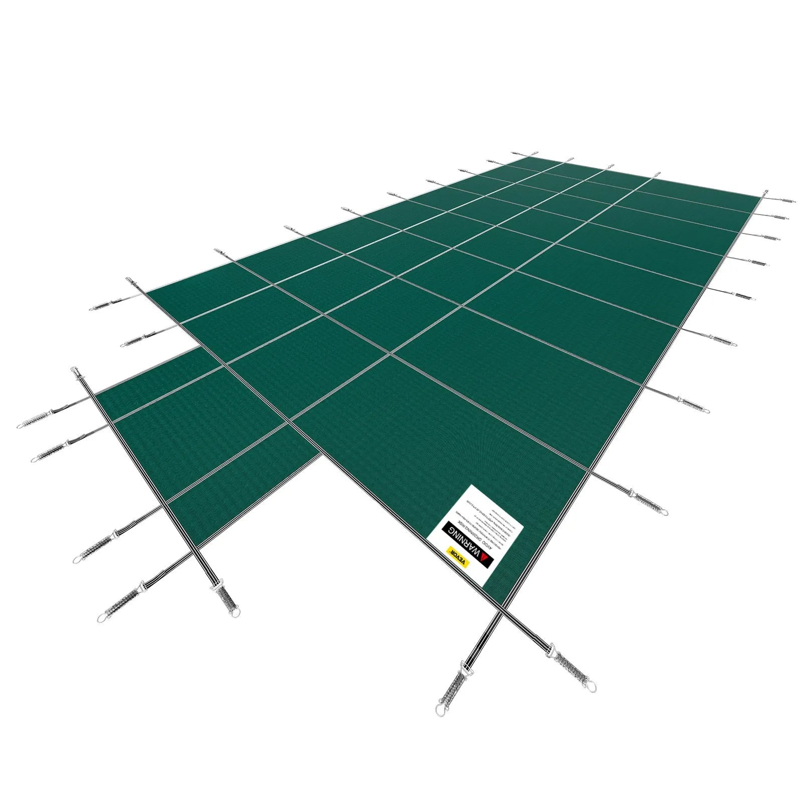VEVOR baseina drošības pārsegs 18 × 36 ft (5,49 × 10,97 m) taisnstūra iebūvētiem baseiniem ar 1,22 × 3,05 m centrālo gala pakāpienu, sieta tipa drošības pārsegs ar drenāžas atverēm, ziemas pārsegs peldbaseinam, zaļš