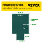 VEVOR baseina drošības pārsegs 20 × 40 ft (6,1 × 12,2 m) taisnstūra iebūvētiem baseiniem ar 1,22 × 3,05 m centrālo gala pakāpienu, sieta tipa drošības pārsegs ar drenāžas atverēm, ziemas pārsegs peldbaseinam, zaļš