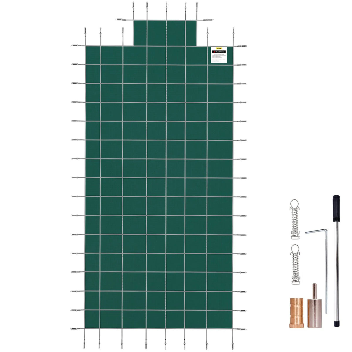VEVOR baseina drošības pārsegs 20 × 40 ft (6,1 × 12,2 m) taisnstūra iebūvētiem baseiniem ar 1,22 × 3,05 m centrālo gala pakāpienu, sieta tipa drošības pārsegs ar drenāžas atverēm, ziemas pārsegs peldbaseinam, zaļš