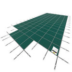 VEVOR baseina drošības pārsegs 20 × 40 ft (6,1 × 12,2 m) taisnstūra iebūvētiem baseiniem ar 1,22 × 3,05 m centrālo gala pakāpienu, sieta tipa drošības pārsegs ar drenāžas atverēm, ziemas pārsegs peldbaseinam, zaļš