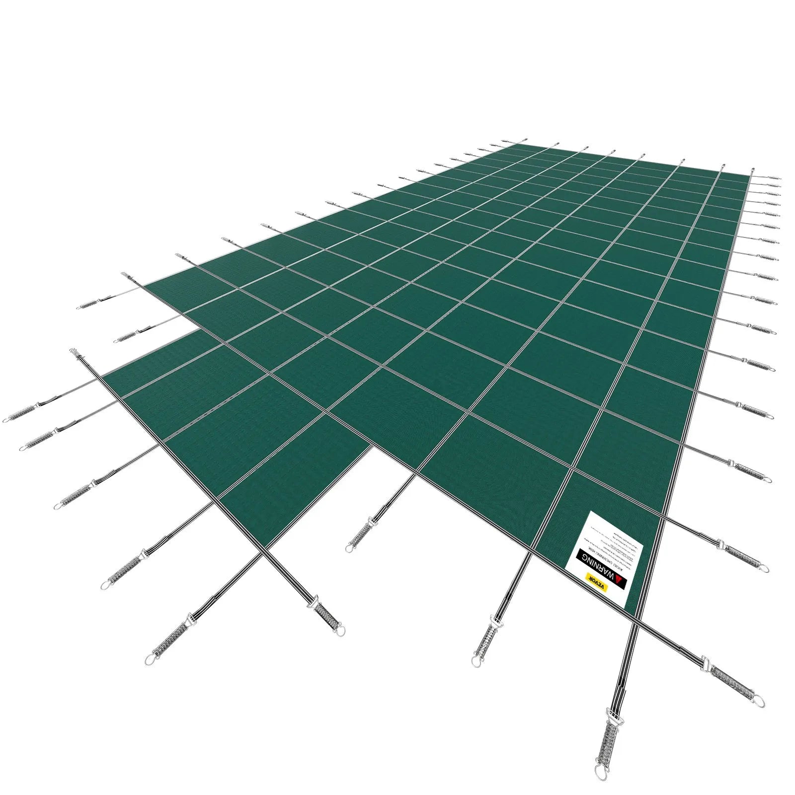 VEVOR baseina drošības pārsegs 20 × 40 ft (6,1 × 12,2 m) taisnstūra iebūvētiem baseiniem ar 1,22 × 3,05 m centrālo gala pakāpienu, sieta tipa drošības pārsegs ar drenāžas atverēm, ziemas pārsegs peldbaseinam, zaļš