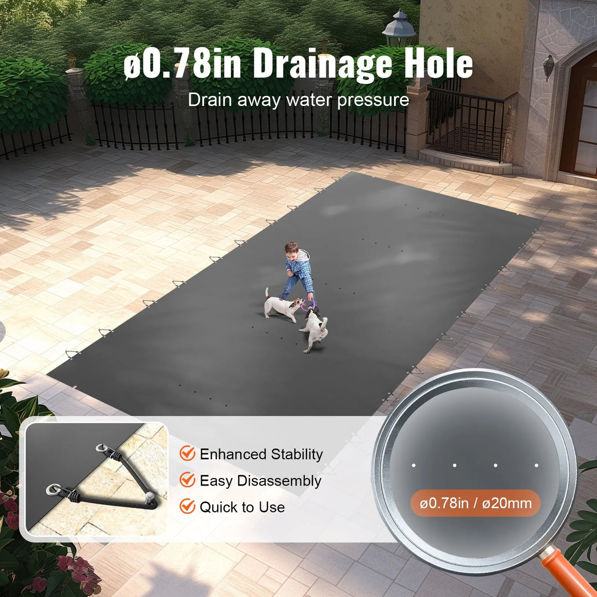 VEVOR drošības baseina pārsegs pazemes baseinam 4 × 8 m, taisnstūra ciets PVC baseina pārsegs, ziemas aizsargpārsegs peldbaseinam, antracīta krāsā