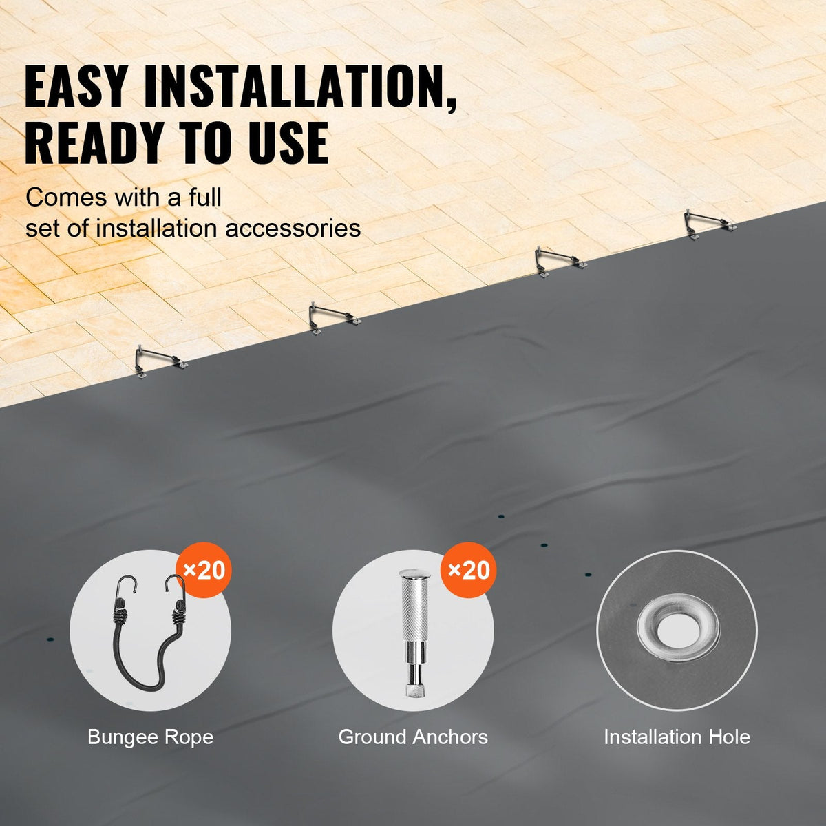 VEVOR drošības baseina pārsegs pazemes baseinam 4 × 8 m, taisnstūra ciets PVC baseina pārsegs, ziemas aizsargpārsegs peldbaseinam, antracīta krāsā