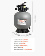 VEVOR Smilšu filtrs baseinam, 508 mm, 189,3 l/min, virszemes un iebūvējamo baseinu filtrācijas sistēma ar 7 virzienu daudzfunkciju vārstu (filtrēšana, atpakaļskalošana, skalošana, recirkulācija, iztukšošana, ziemas režīms, aizvērts)