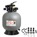 VEVOR Smilšu filtrs baseinam, 508 mm, 189,3 l/min, virszemes un iebūvējamo baseinu filtrācijas sistēma ar 7 virzienu daudzfunkciju vārstu (filtrēšana, atpakaļskalošana, skalošana, recirkulācija, iztukšošana, ziemas režīms, aizvērts)