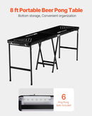 VEVOR pārnēsājams Beer Pong galds, 244 cm, salokāms galds ar 914 mm augstumu, pārnēsāšanas rokturiem un 6 bumbiņām, viegls ballīšu galds birojam, izbraukuma ballītēm, ceļošanai un kempingam, melns