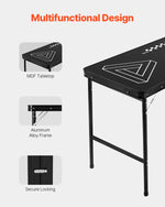VEVOR pārnēsājams Beer Pong galds, 244 cm, salokāms galds ar 914 mm augstumu, pārnēsāšanas rokturiem un 6 bumbiņām, viegls ballīšu galds birojam, izbraukuma ballītēm, ceļošanai un kempingam, melns