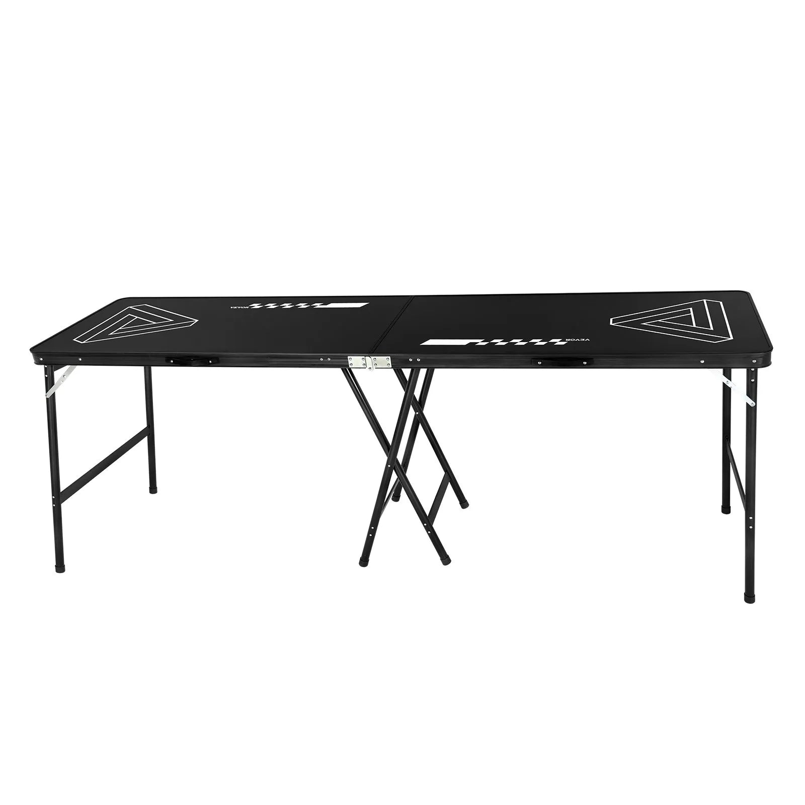 VEVOR pārnēsājams Beer Pong galds, 244 cm, salokāms galds ar 914 mm augstumu, pārnēsāšanas rokturiem un 6 bumbiņām, viegls ballīšu galds birojam, izbraukuma ballītēm, ceļošanai un kempingam, melns