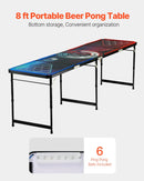 VEVOR pārnēsājams Beer Pong galds ar LED apgaismojumu, 244 cm, salokāms galds ar rokturiem pārnēsāšanai, regulējams augstums, komplektā 6 bumbiņas, viegls galds ballītēm, ceļošanai un kempingam