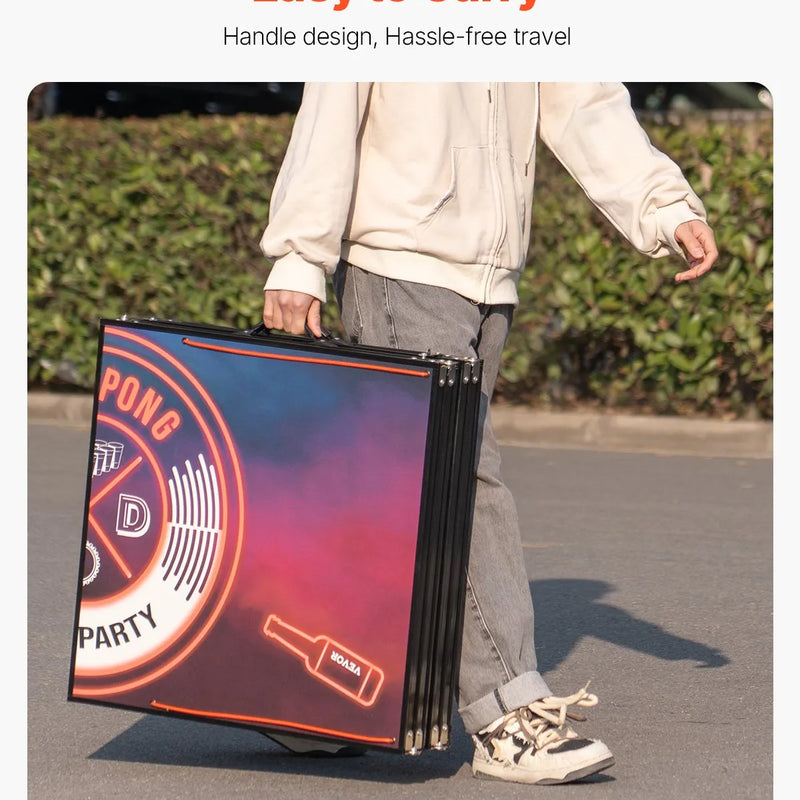 VEVOR pārnēsājams Beer Pong galds ar LED apgaismojumu, 244 cm, salokāms galds ar rokturiem pārnēsāšanai, regulējams augstums, komplektā 6 bumbiņas, viegls galds ballītēm, ceļošanai un kempingam