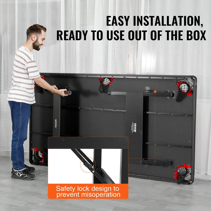 VEVOR biljarda galds 213 cm, salokāms un vietu taupošs galds, komplektā bumbas, kijas, krīts un birste, melns ar sarkanu audumu, piemērots ģimenes spēļu istabai bērniem un pieaugušajiem