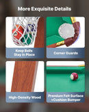 VEVOR salokāms biljarda galds 140 cm, pārnēsājams un vietu taupošs spēļu komplekts, komplektā bumbas, kijas, trijstūris, krīts un birste, brūns ar zilu audumu, piemērots ģimenes atpūtai un spēļu istabai