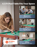 VEVOR salokāms biljarda galds 140 cm, pārnēsājams un vietu taupošs spēļu komplekts, komplektā bumbas, kijas, trijstūris, krīts un birste, brūns ar zilu audumu, piemērots ģimenes atpūtai un spēļu istabai