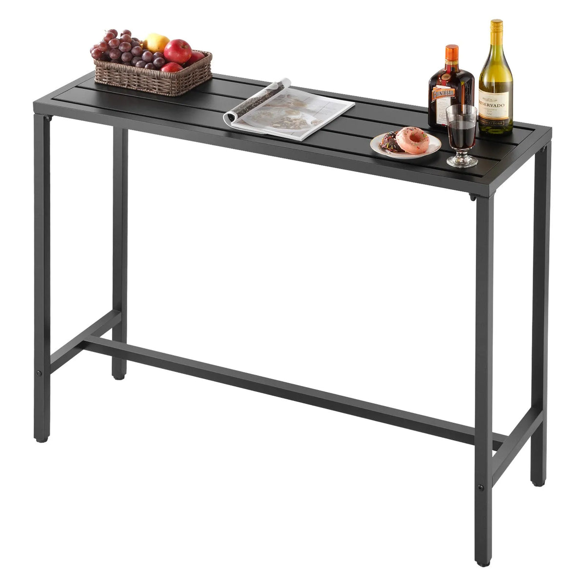 VEVOR āra bāra galds 120 × 37,5 cm, ūdensizturīga virsma un izturīgs metāla rāmis, taisnstūra letes augstuma galds balkonam, pagalmam, pie baseina vai džakuzi, piemērots arī iekštelpām