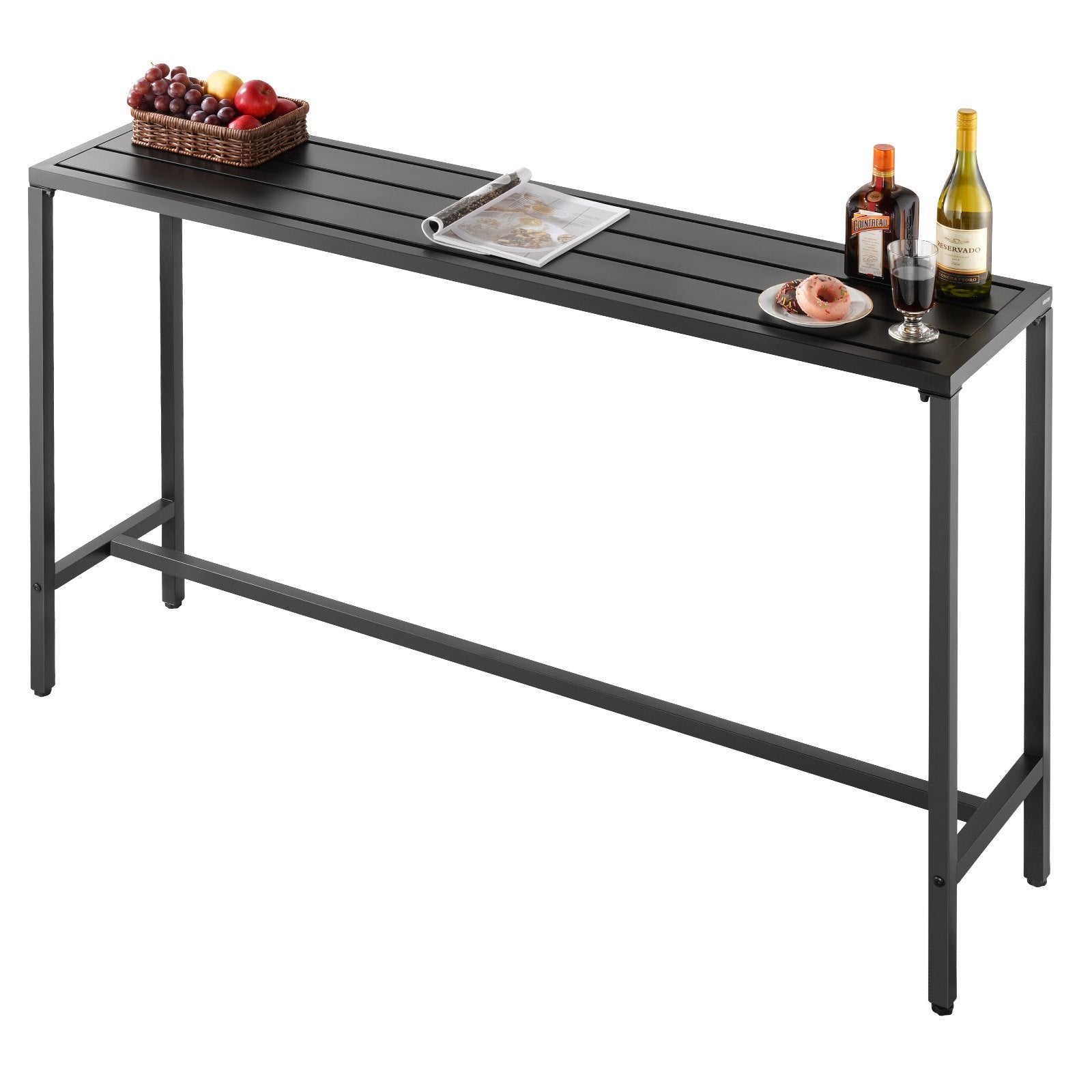 VEVOR āra bāra galds 160 × 37,5 cm, ūdensizturīga virsma un izturīgs metāla rāmis, taisnstūra letes augstuma galds balkonam, pagalmam, pie baseina vai džakuzi, piemērots arī iekštelpām