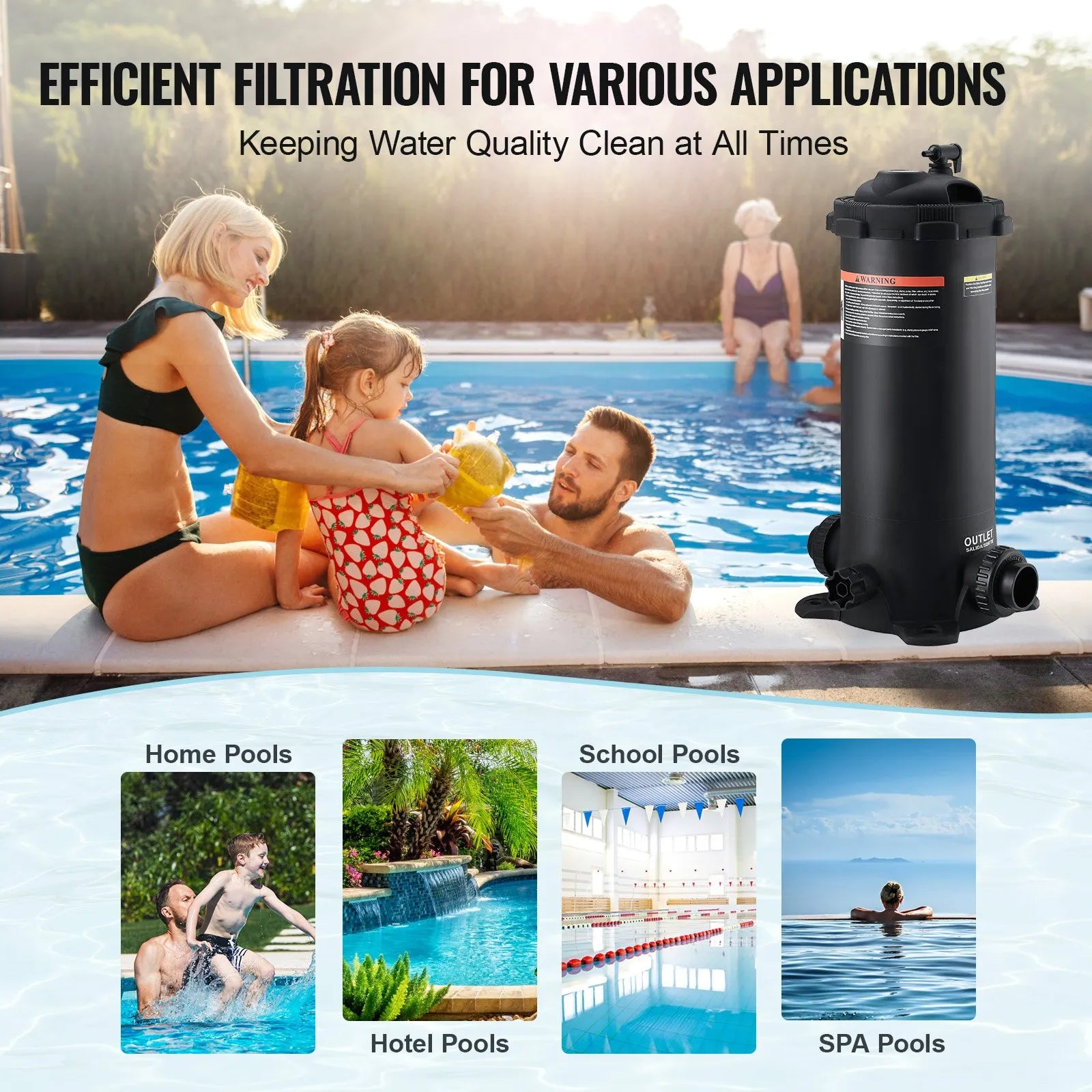 VEVOR Kārtridža baseina filtrs, 4,6 m² filtrācijas laukums, filtrācijas sistēma iebūvējamam un virszemes baseinam ar uzlabotu filtru un hermētisku korpusu, piemērota karstajām vannām, SPA un piepūšamajiem baseiniem