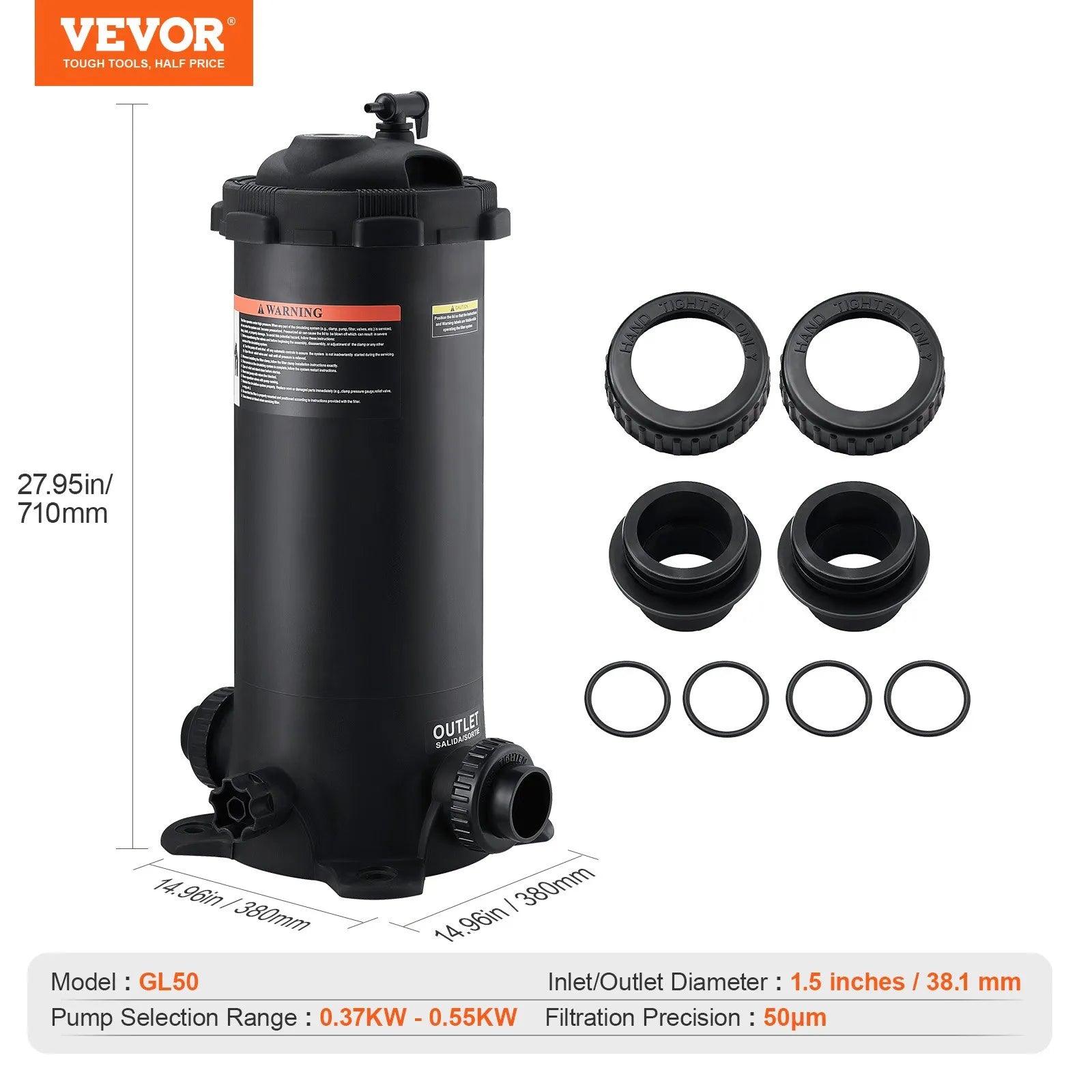 VEVOR Kārtridža baseina filtrs, 4,6 m² filtrācijas laukums, filtrācijas sistēma iebūvējamam un virszemes baseinam ar uzlabotu filtru un hermētisku korpusu, piemērota karstajām vannām, SPA un piepūšamajiem baseiniem