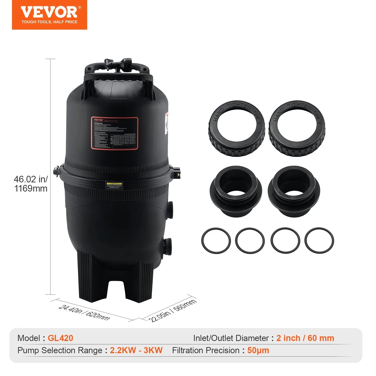 VEVOR Kārtridža tipa baseina filtrs ar 40 m² filtrācijas laukumu, filtrācijas sistēma iebūvētiem un virszemes baseiniem ar uzlabotu un hermētisku filtru, piemērots burbuļvannām, spa un piepūšamajiem baseiniem