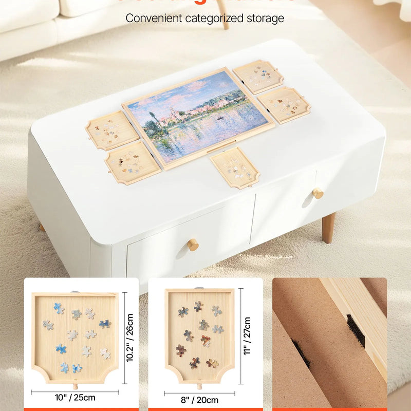 VEVOR 1000 detaļu rotējošs puzles dēlis ar 5 atvilktnēm un vāku, 74 x 53 cm pārnēsājams koka galds, puzļu organizators pieaugušajiem, uzglabāšanas sistēma, dzimšanas dienas dāvana mammai