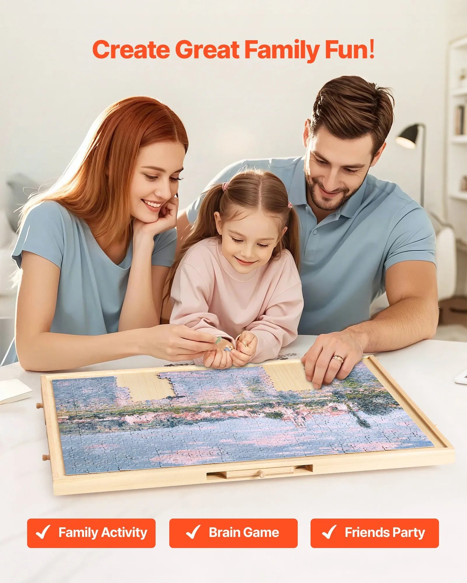 VEVOR 1000 detaļu rotējošs puzles dēlis ar 5 atvilktnēm un vāku, 74 x 53 cm pārnēsājams koka galds, puzļu organizators pieaugušajiem, uzglabāšanas sistēma, dzimšanas dienas dāvana mammai