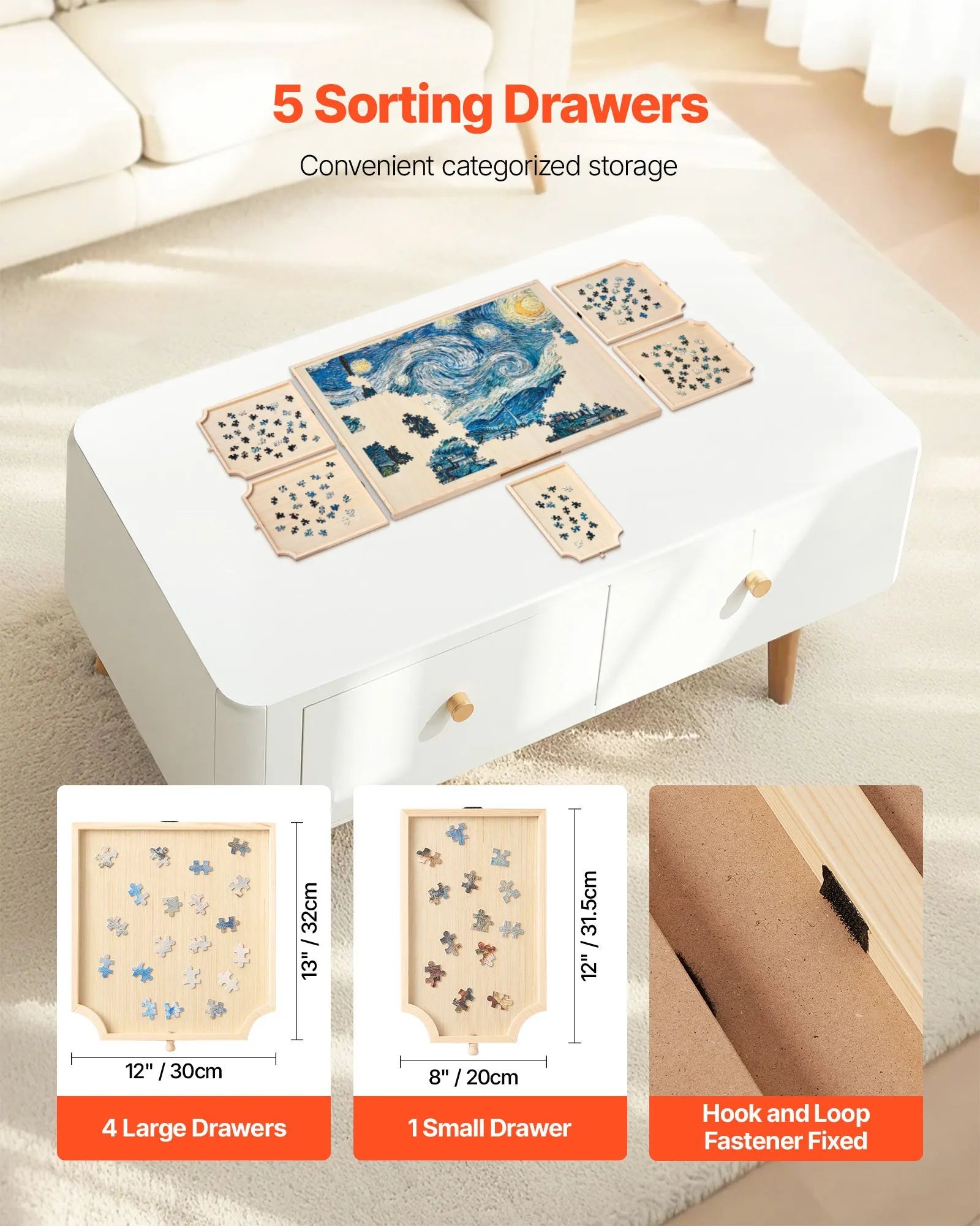 VEVOR 1500 detaļu rotējošs puzles dēlis ar 5 atvilktnēm un pārsegu, 86 x 63 cm pārnēsājams koka galds, puzļu organizators pieaugušajiem, uzglabāšanas sistēma, dzimšanas dienas dāvana mammai