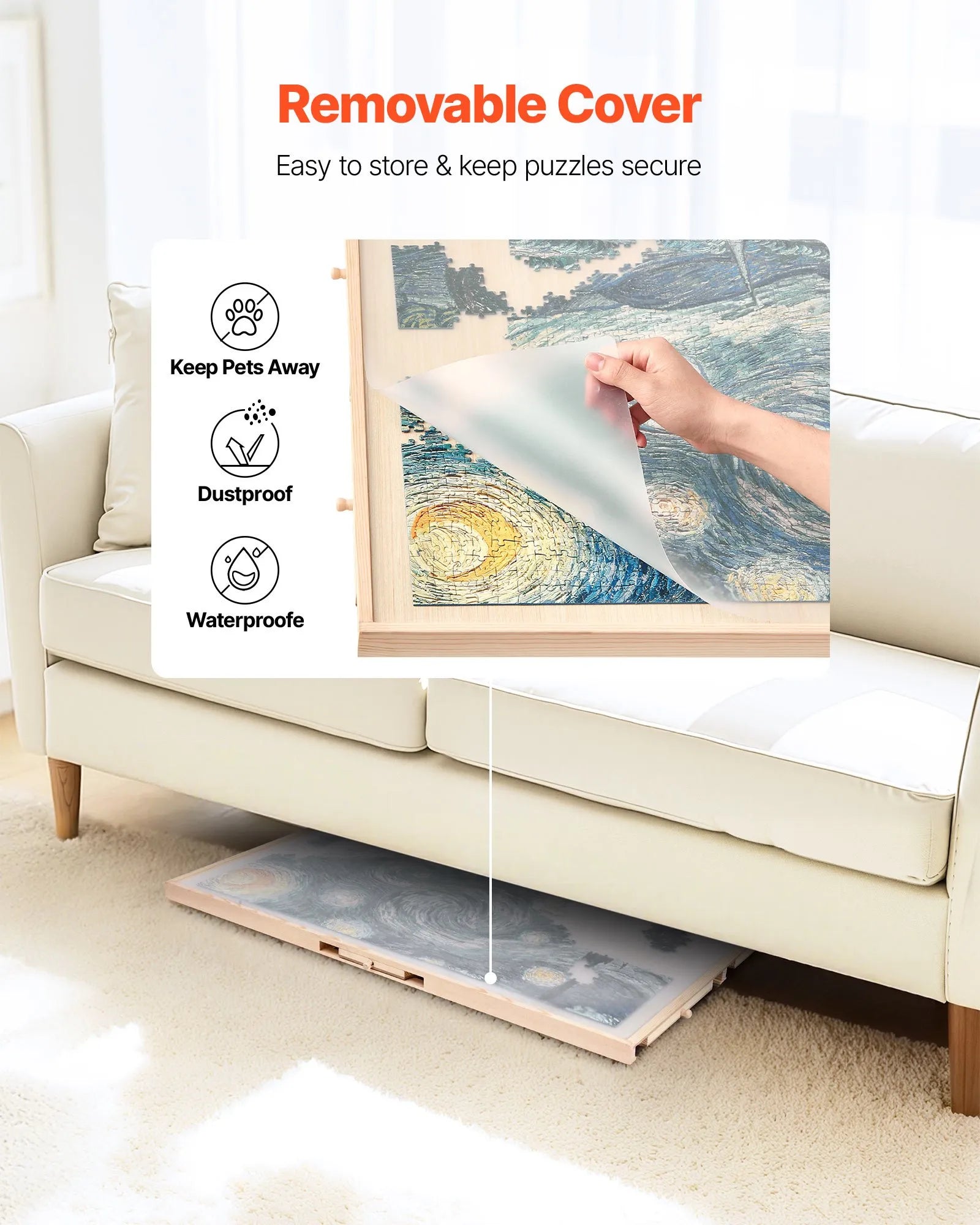 VEVOR 1500 detaļu rotējošs puzles dēlis ar 5 atvilktnēm un pārsegu, 86 x 63 cm pārnēsājams koka galds, puzļu organizators pieaugušajiem, uzglabāšanas sistēma, dzimšanas dienas dāvana mammai