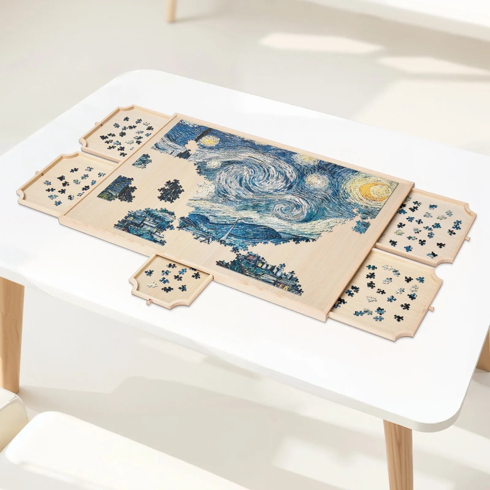 VEVOR 1500 detaļu rotējošs puzles dēlis ar 5 atvilktnēm un pārsegu, 86 x 63 cm pārnēsājams koka galds, puzļu organizators pieaugušajiem, uzglabāšanas sistēma, dzimšanas dienas dāvana mammai