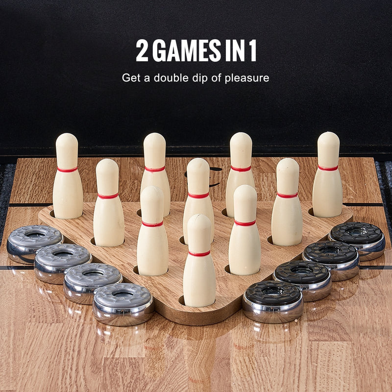 VEVOR šaflborda galds 2-vienā ar boulinga spēli, 274,3 cm šaflborda galds ģimenes spēļu telpai ar skrāpējumiem izturīgu spēles virsmu, 8 ripām, boulinga komplektu, vasku un birsti