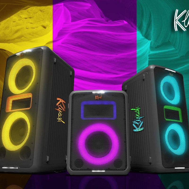 Klipsch Miami pārnēsājamais bezvadu skaļrunis, Maksimālā akustiskā jauda: 105 dB. Akumulatora darbības laiks līdz 18 stundām.