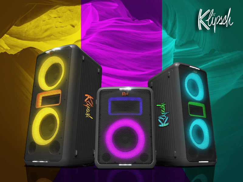 Klipsch Miami pārnēsājamais bezvadu skaļrunis, Maksimālā akustiskā jauda: 105 dB. Akumulatora darbības laiks līdz 18 stundām.