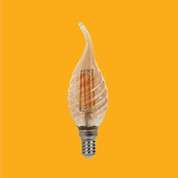 E14 4W(350Lm) LED Filament Bulb, IP20, стекло, рифленая, форма свечи, янтарь, V-TAC, теплый белый свет 2200K