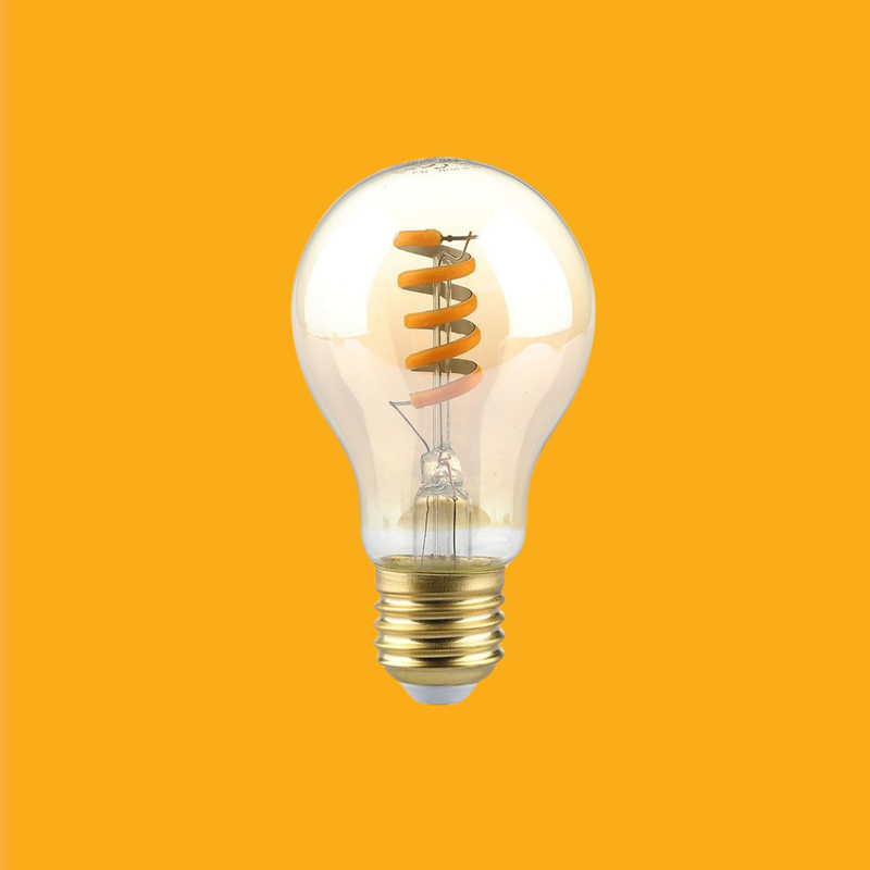 E27 4W(220Lm) LED-lambi kollane hõõgniit, A60, V-TAC, soe valge valgus 1800K