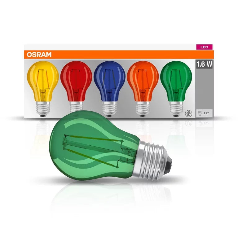 E27 LED värviline lambikomplekt 5tk (sinine, roheline, kollane, oranž, punane), IP20