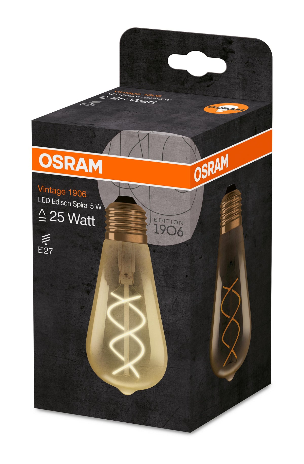 E27 5W (250Lm) LED OSRAM лампа Filament VINTAGE 1906, IP20, ST64, теплый белый свет 2000K
