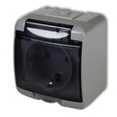 1-viet. kontaktligzda Junior ar zemējumu SCHUKO 2P+Z (caurspīdīgs pārsegs; bez bērnu aizsardzības), v/a, IP54, pelēka