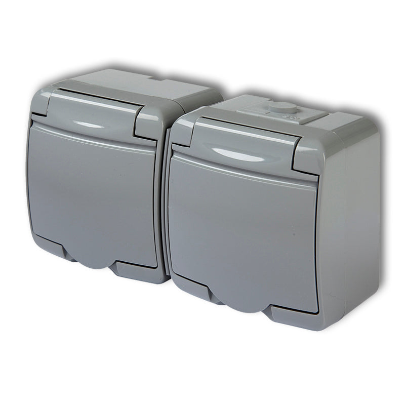 2-vietīga kontaktligzda ar iezemējumu SCHUKO 2x(2P+Z) (pelnu krāsas atloka; bez slēģiem)