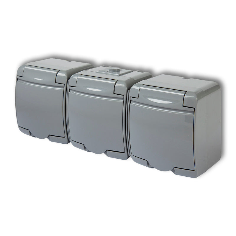 3-vietīga kontaktligzda ar iezemējumu SCHUKO 3x(2P+Z) (pelnu krāsas atloka; bez slēģiem)