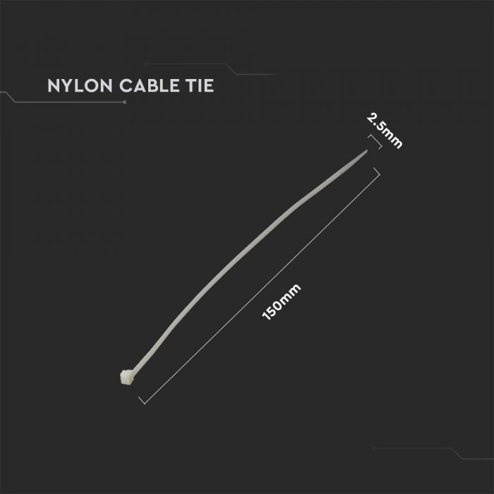 Multifunktsionaalne nailonist kaabliside 2.5x150mm (100gab), valge, V-TAC