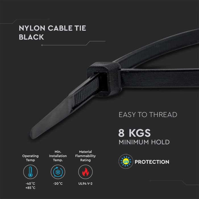 Multifunktionellt nylonkabelband 2,5x150mm (100gab), svart, V-TAC